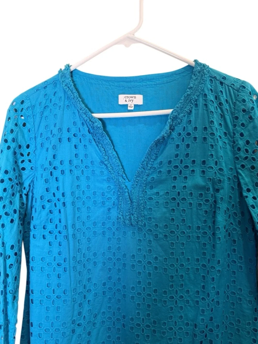 crown & ivy Women’s Royal Blue Eyelet Cottagecore Normcore Mini Dress sz 4
